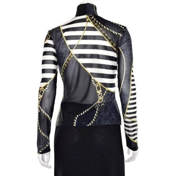 ST JOHN SPORT Nautical Print Mesh Mock Neck Long Sleeve Top Sz XL - Picture 2 of 16